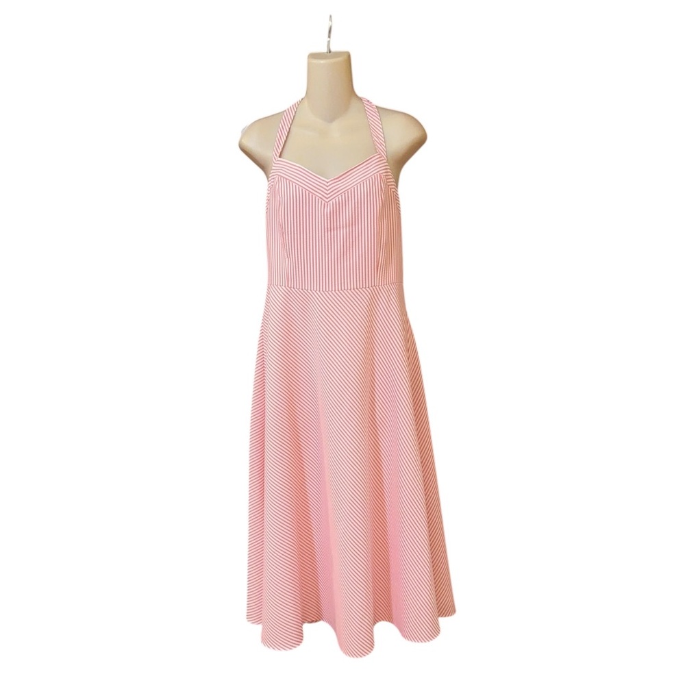 Real Comfort By Chadwicks Womens Midi Dress Red White Halter sweetheart‎ neck